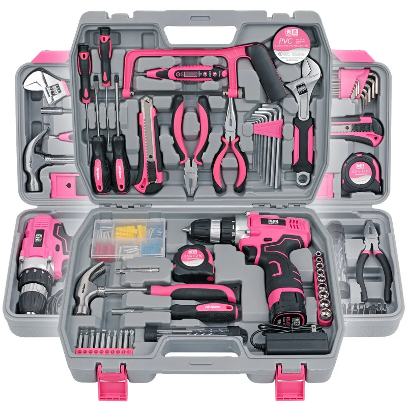 US $69.00 Household Tool Set Multifunction Hand Electric Drill Set Portable Lithium Electric Drill Hardware Tool Box Repair Tool Box