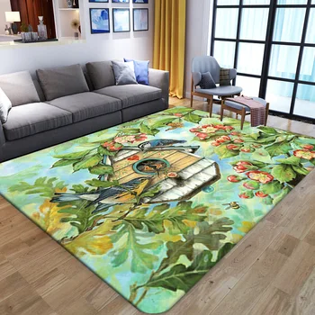 

Colorful 3D Flowers bird Printed Living Room Large Area Rugs Sofa Table Balcony Floor Mat Bedroom Non-Slip Carpets