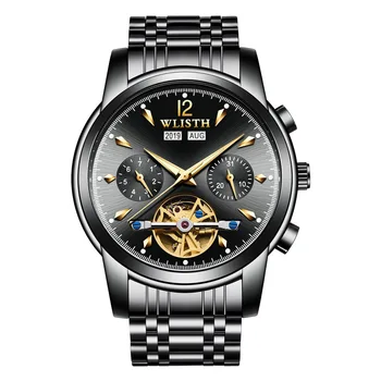 

Luxury fashion black color men stainless steel band Automatic Wristwatch waterproof cool design men Mechanical Watches 200813-28