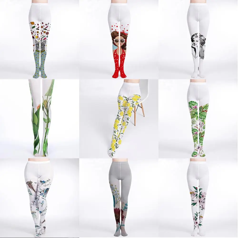 Designer Fashion High Quality Flexible Twain Digital Print Tights Pattern Pantyhose Soft Winter Flower Stockings Womens Girls | Женская