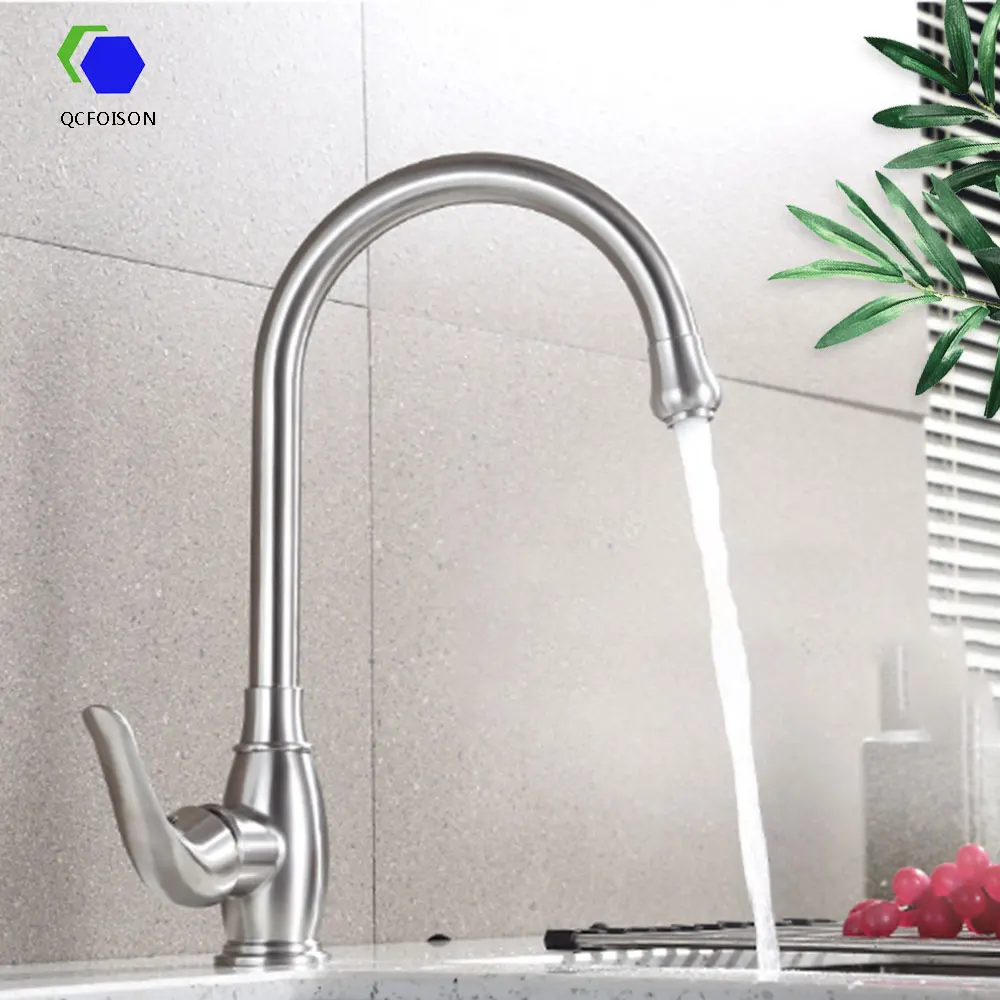 Kitchen Sink Spout Faucet Cold Water Tap Single Handle Lever 304 Stainless Steel 