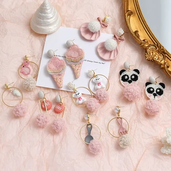 

Hair Ball Drop Earrings Sweet Jewelry Princess Pink Girl Hearts Ins Japanese Handmade Winter Kawaii Earrings