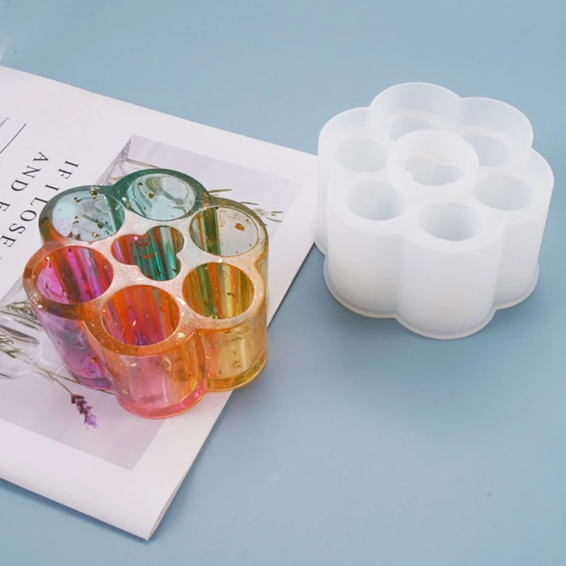 

Crystal Epoxy Resin Mold 6 Grids Round Lipstick Storage Box Case Holder Casting Silicone Mould DIY Crafts Making Tools