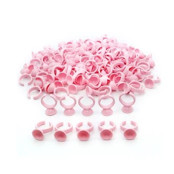 

200 Pcs Pink Disposable Tattoo Pigment Rings, Nail Art Eyelash Extension Glue Rings Cups Holder