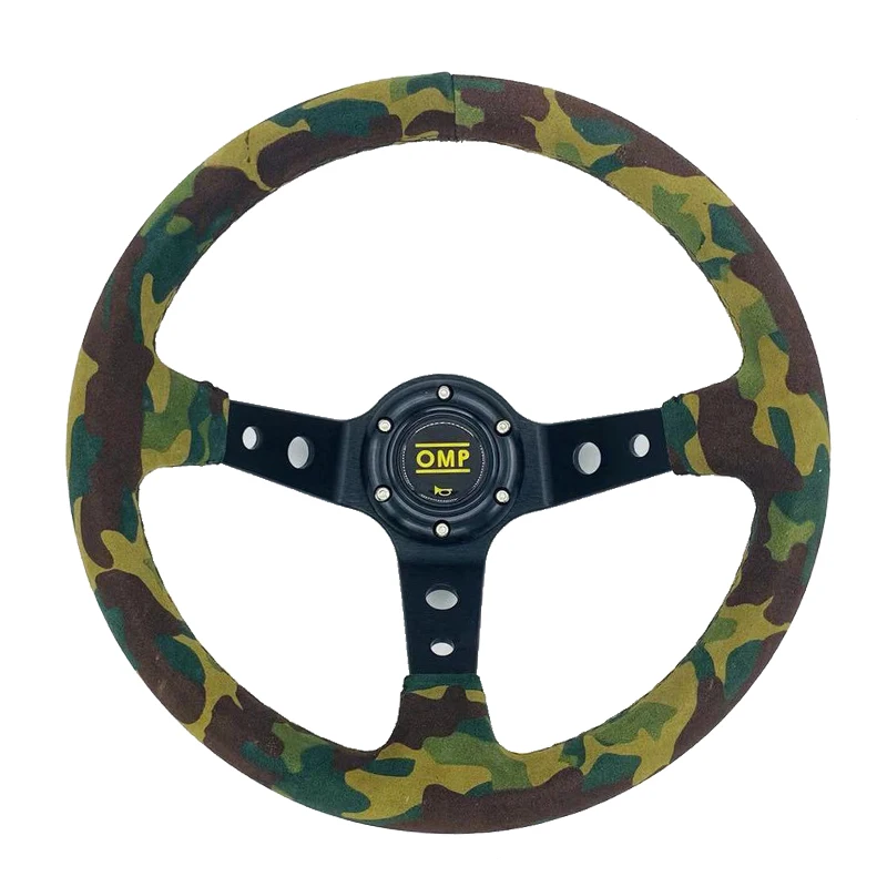

14inch Camo Suede Leather Racing Steering wheels Deep Corn Drifting Universal Car Auto OMP Steering Wheel