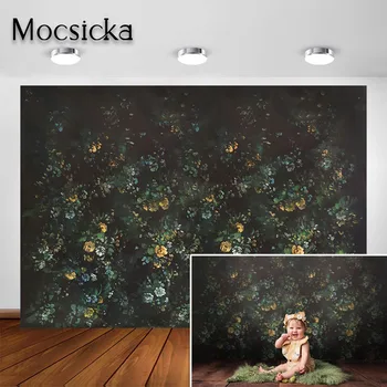 

Mocsicka Floral Backdrop for Photography Vintage Green Small Yellow Flowers Background for Baby Newborn Portrait Photo Studio