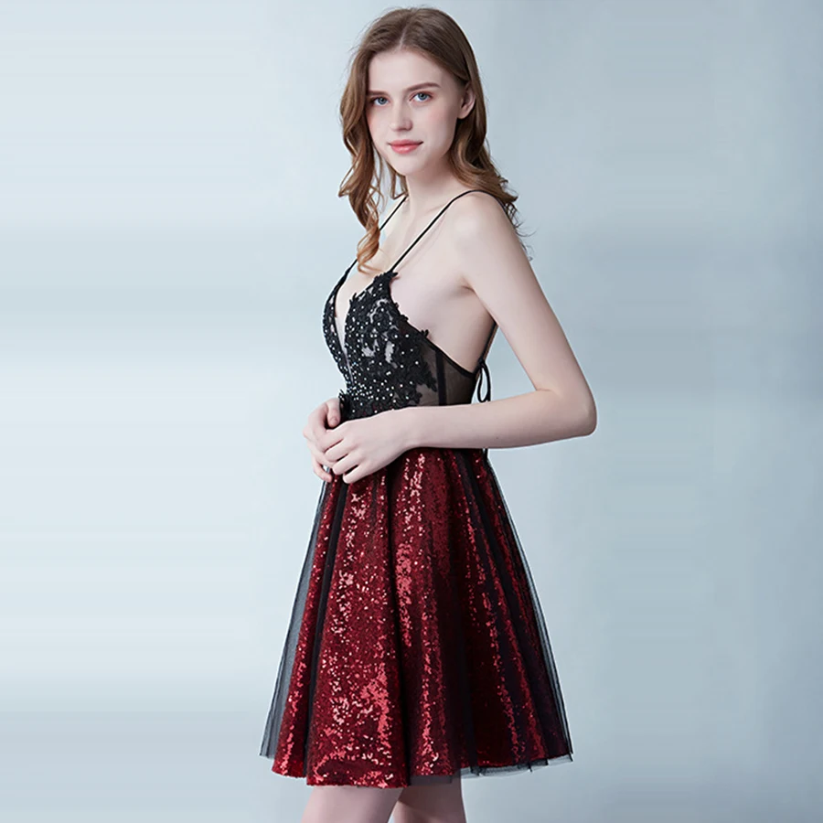Skyyue коктейльное платье с v-образным вырезом без рукавов Vestidos De Coctel новые сексуальные коктейльные платья с блестками вечернее платье с открытой спиной H107