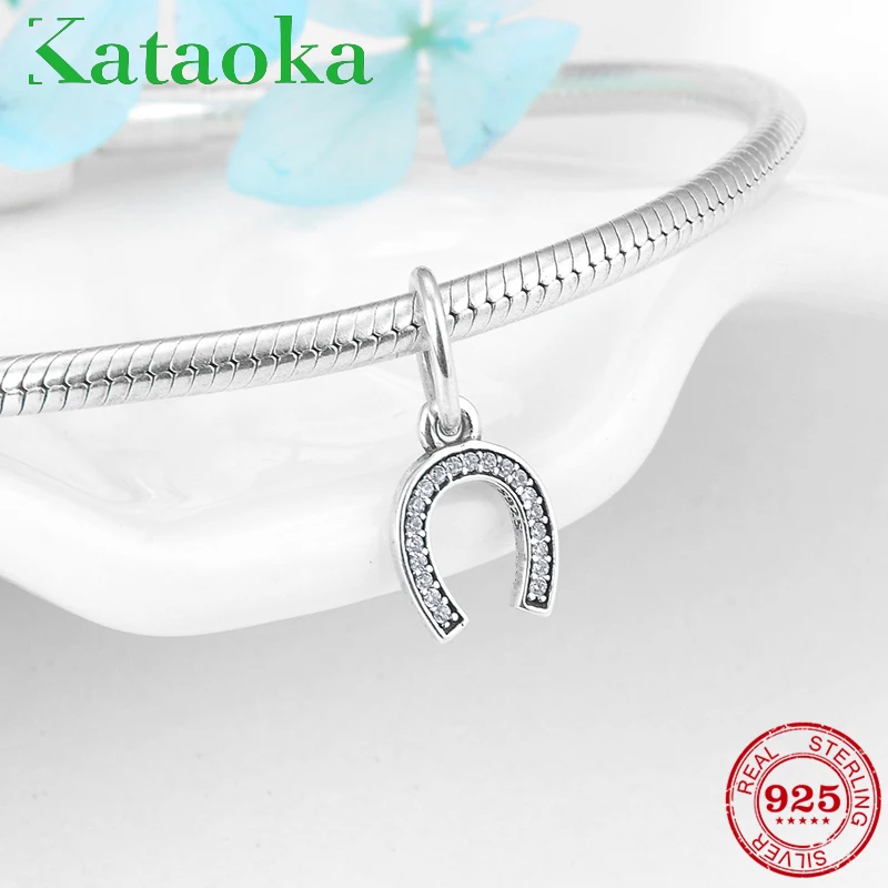 Real 925 Sterling Silver Horseshoe U shape zircon charms beads Fit Original PANDORA Charm Bracelet Jewelry making | Украшения и