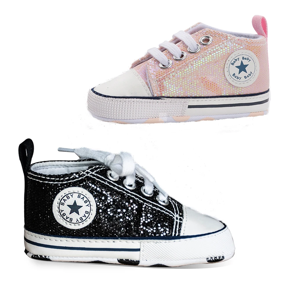 Zapatos de lona antideslizantes para bebé recién nacido, calzado de princesa rosa, Flash ostentoso, suave, para primeros pasos, 2019