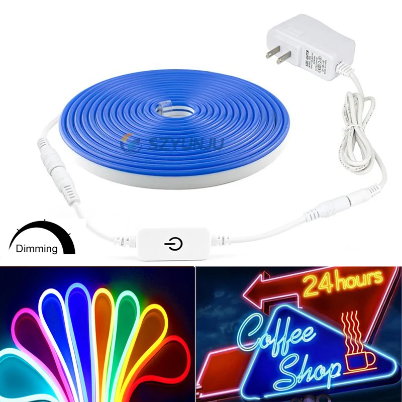 DC12V LED strip Neon Rope Light 2835 IP67 watperoof 6X12mm +Touch Dimmer switch+led power For