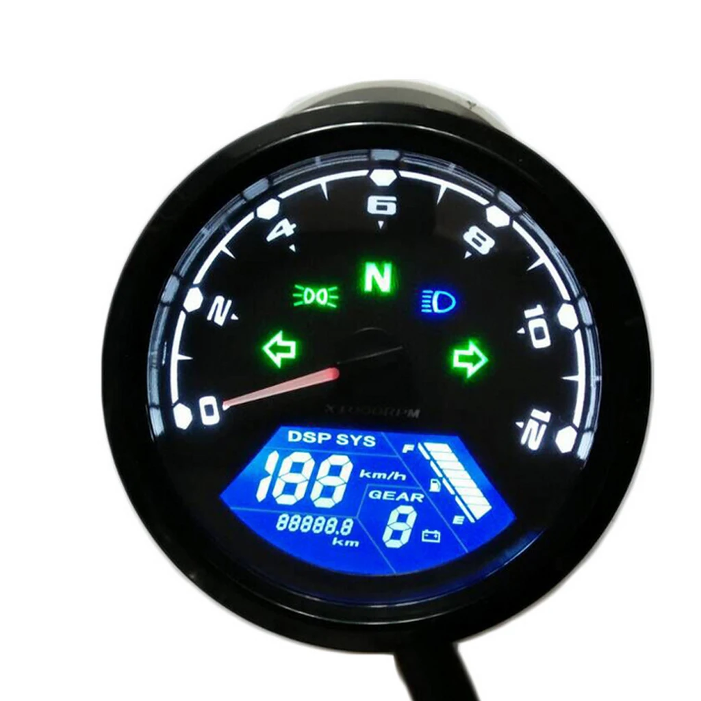 

0-12000RPM 0-199km/h Motorcycle 90mm LCD Digital Tachometer Speedometer Odometer