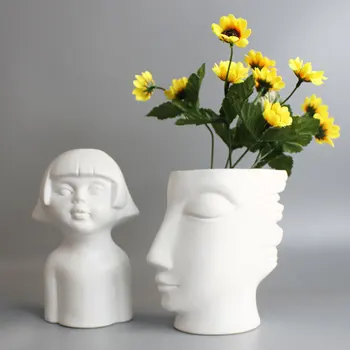 

Creative Art Portrait Sculpture Vase Flower Pot Garden Storage Abstract Character Succulents Plant Pot Micro Landscape Decor