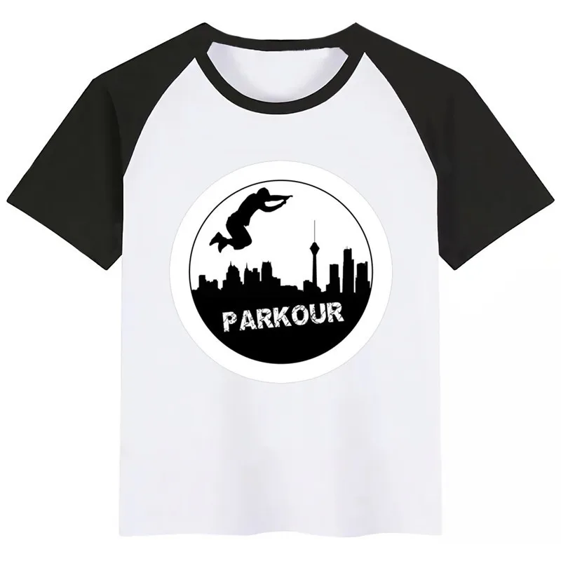 Evolution of Parkour/Летние Стильные Забавные милые топы для девочек, модная уличная футболка для мальчиков в стиле Харадзюку, уличная детская футболка