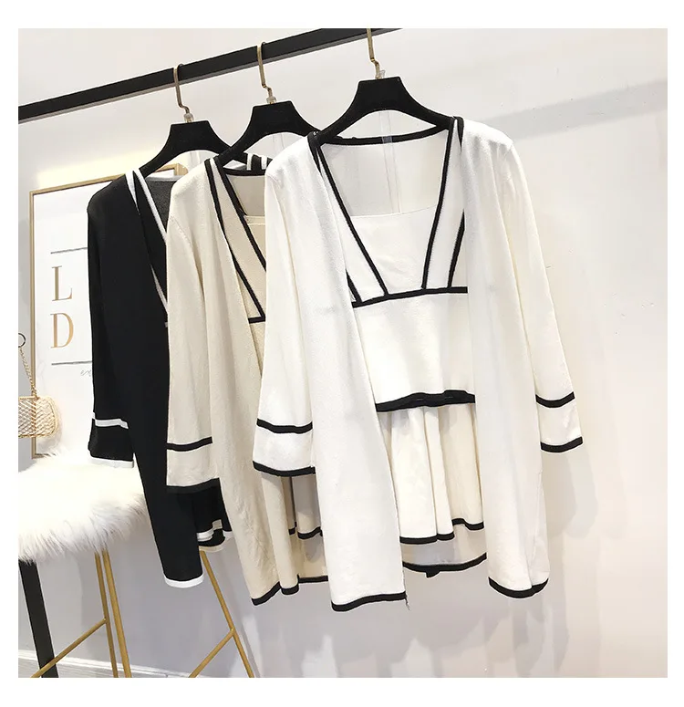 

Women Comfortable Three Pieces Clothing Spaghetti Strap Short Top and Shorts and Cardigan Casual Sets