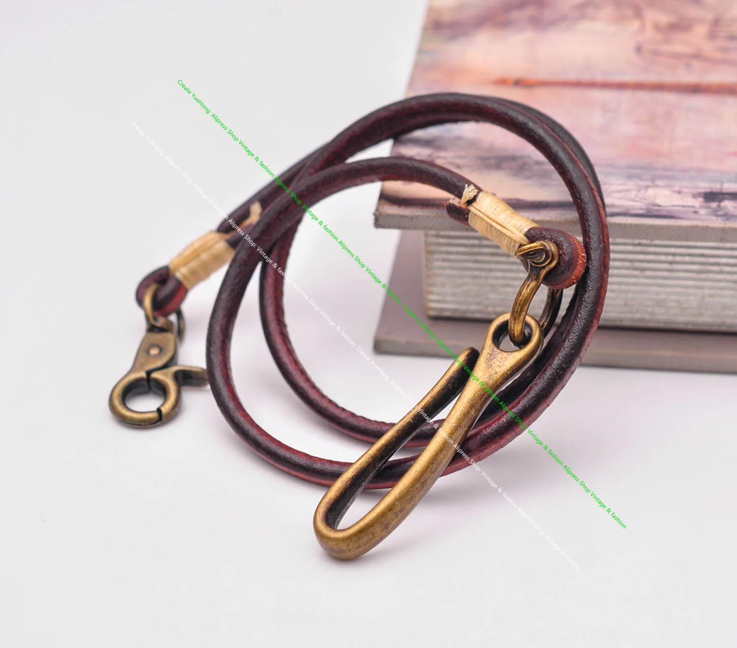 30" Retro Brown Handmade Long Punk Biker Motocycle Trucker 7*5mm Thick Plain Leather Keychain Jean Wallet Chain With Brass Hook - Image 5