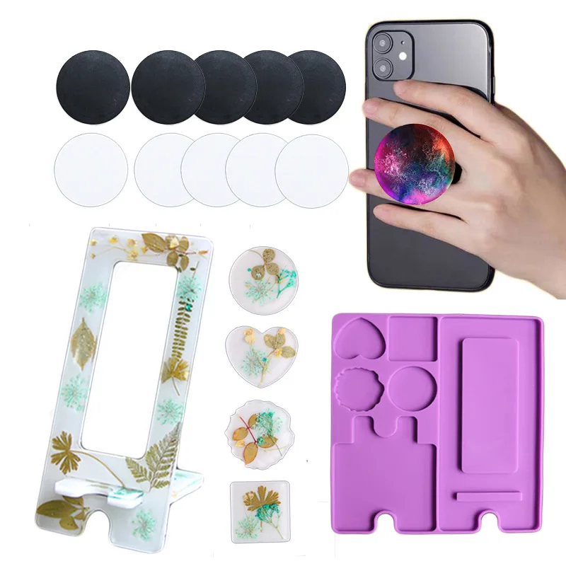 New Large Mobile Phone Stand Epoxy Resin Mold Mirror Combined Phone Support Paste Mold For Handmade Resin Casting Jewelry Molds