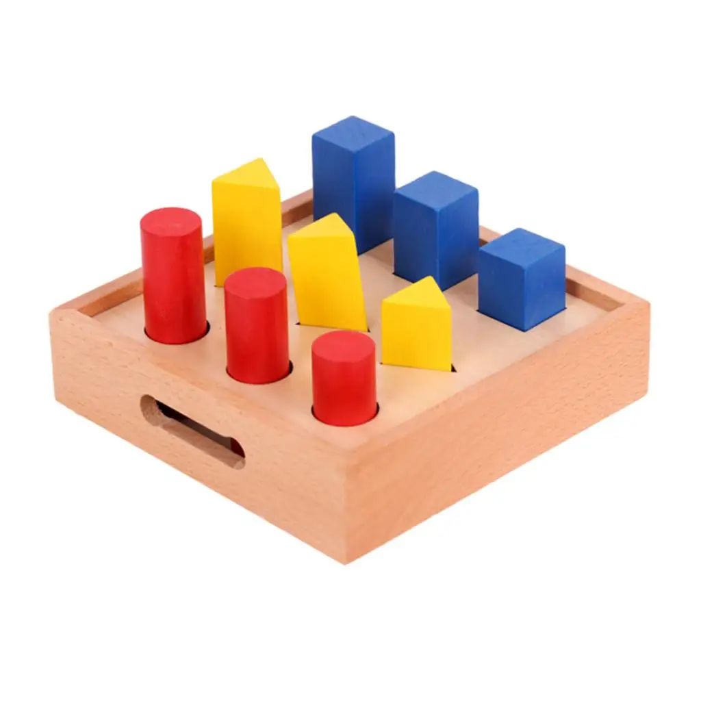 Wooden Geometric Pillars Ladder Blocks, Montessori Materials Shape Sorter Toy, Early Learning & Educational Tools