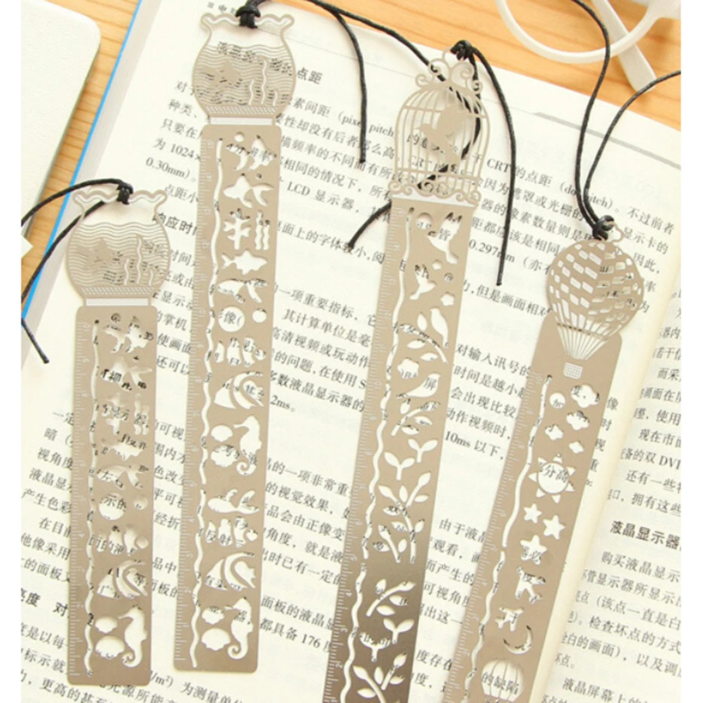 1 X Cartoon bird fish metal bookmark with ruler material escolar papelaria bookmarks for books stationery 10cm