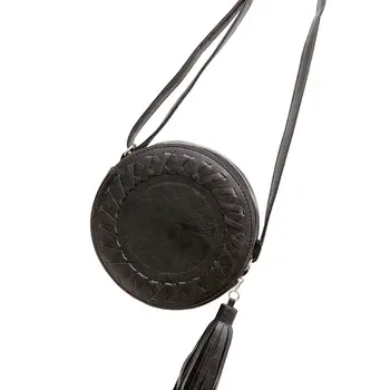 

Women Women Small Round Shoulder Messenger Bag With Tassel Wave Pattern PU Leather Delicate Hardware Elegance Ladies Crossbody 4