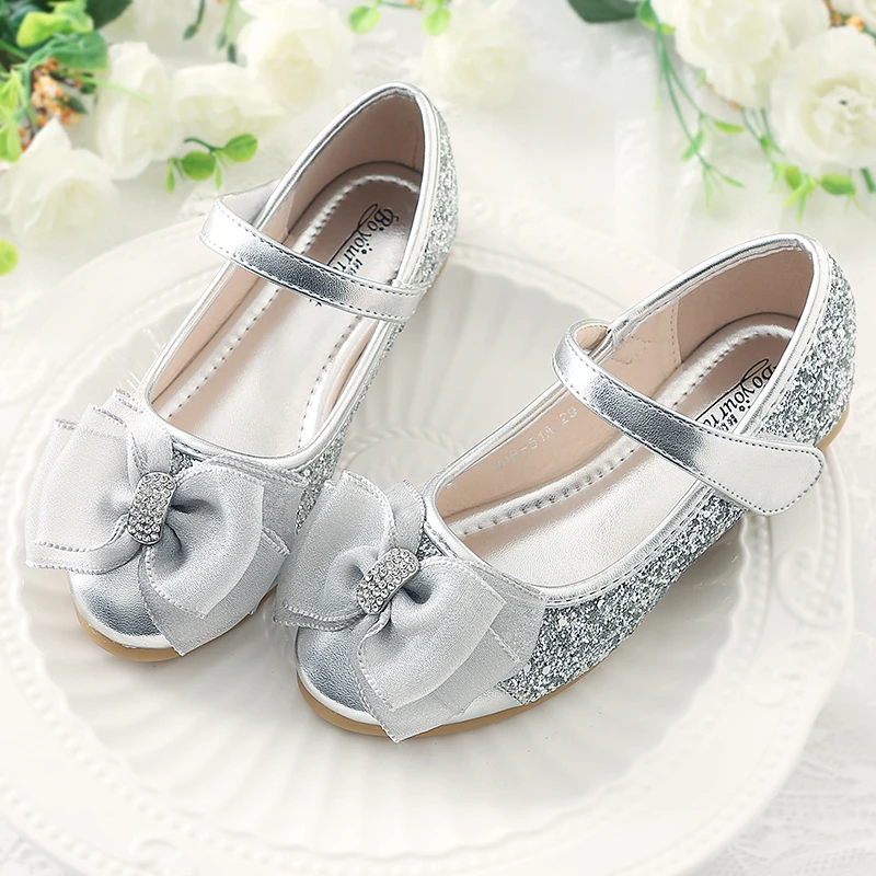 Leather Shoes Kids Girls Dance Party Shoes Flat Children Princess Shoe with Crystal Sequin Spring STX015