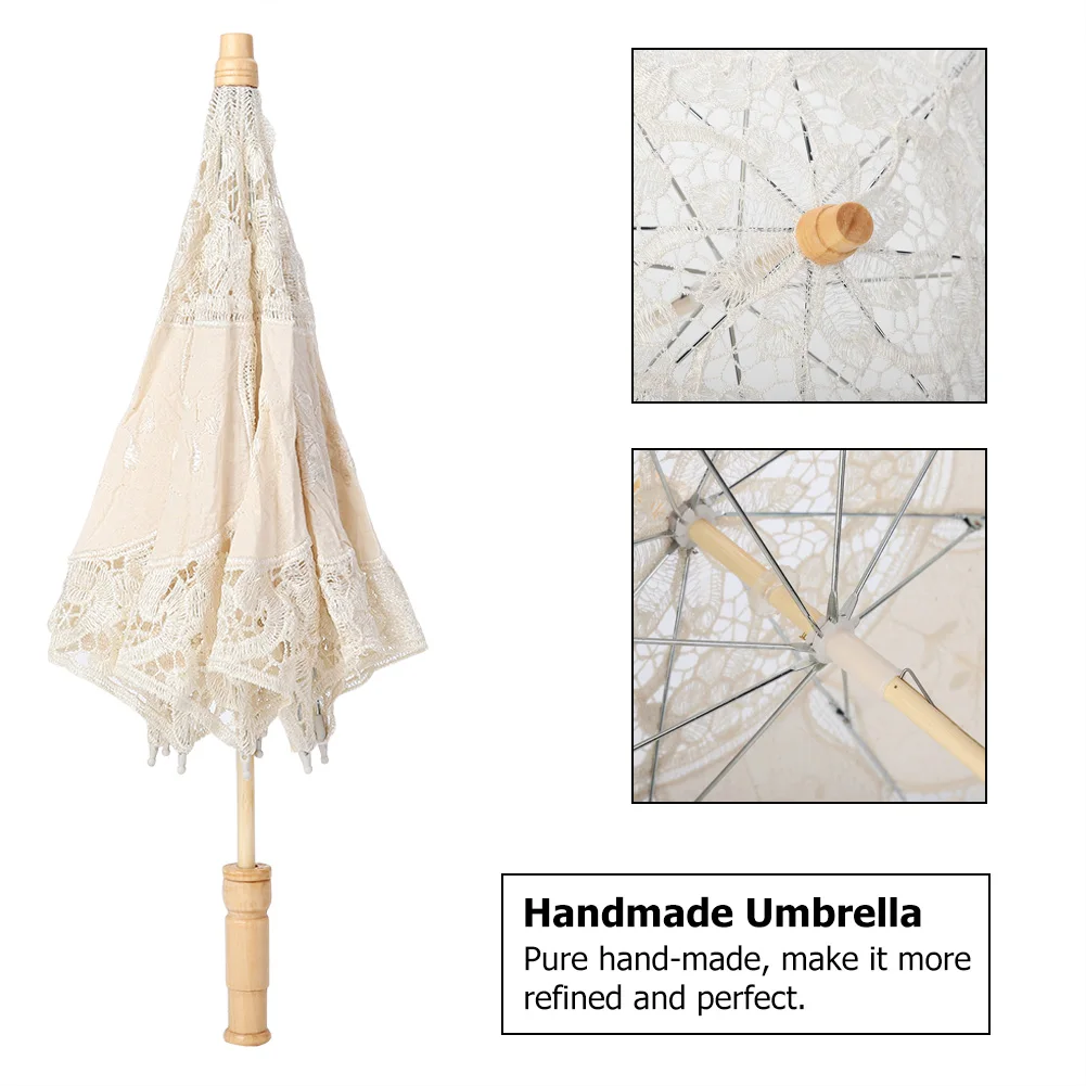 Handmade Lace Umbrella Silk Cloth Lace Flower Embroidery Parasol Wedding Bride Photography