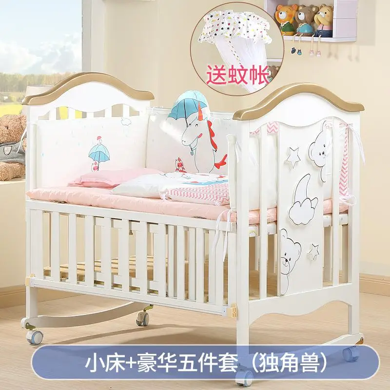 Bebivita Baby Bed Solid Wood European Multifunctional White Baby Bb Bed Cradle Bed Neonatal Stitching Bed - Color: B