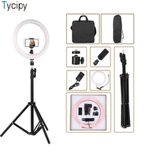 12 inch LED Ring Light Photography Dimmable 5500K 24W Photo Studio Light Adapter Plug for iPhone with 1.1m Tripod Phone Bags