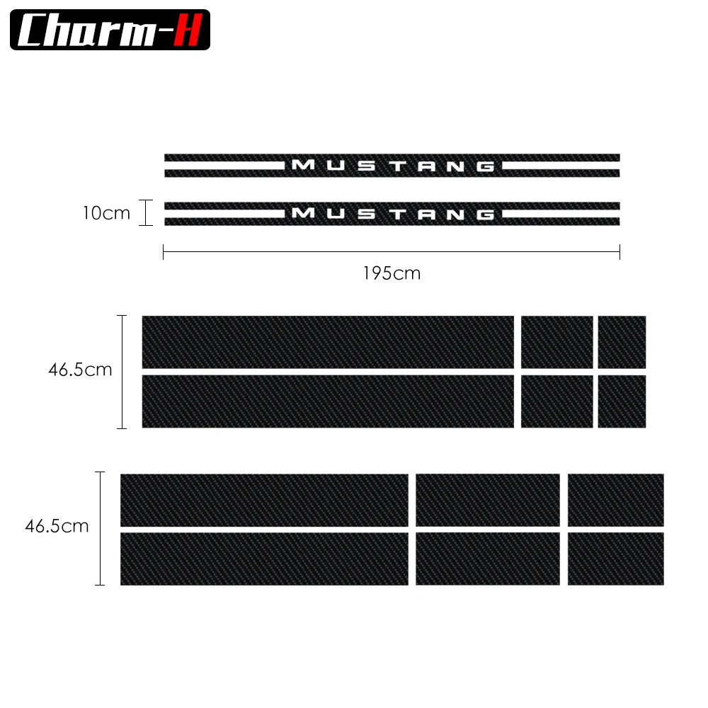 Car Side Skirt Front to Rear Bonnet Stripes Decor Decals 5D Carbon Fiber Vinyl Stickers for Ford Mustang 2009-2013