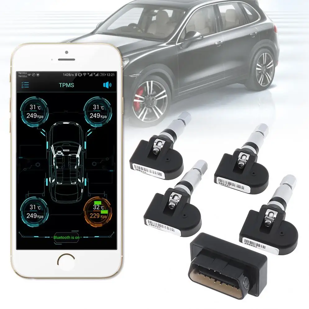 4 шт. смарт-автомобиль TPMS Bluetooth 4,0 OBD система контроля давления в шинах приложение дисплей bull-in датчики Поддержка Android IOS