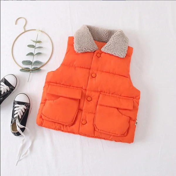 Orange Children's Down Cotton Vest Winter New Male Baby Padded Vest Wear Outside Girl Lapel Cotton Coat Sleeveless - Цвет: Orange