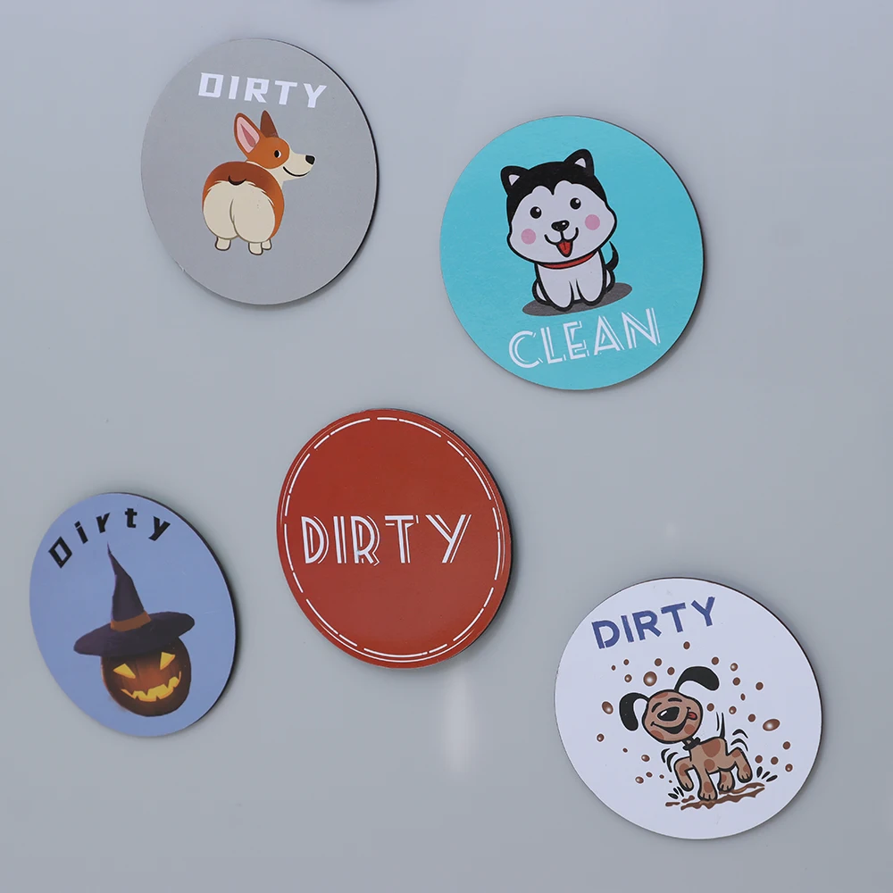 Owl Dog Pattern Double Sided Fridge Magnets Funny Clean Dirty Sign Dishwasher Magnetic Sticker Home Decor With Adhesive Plate