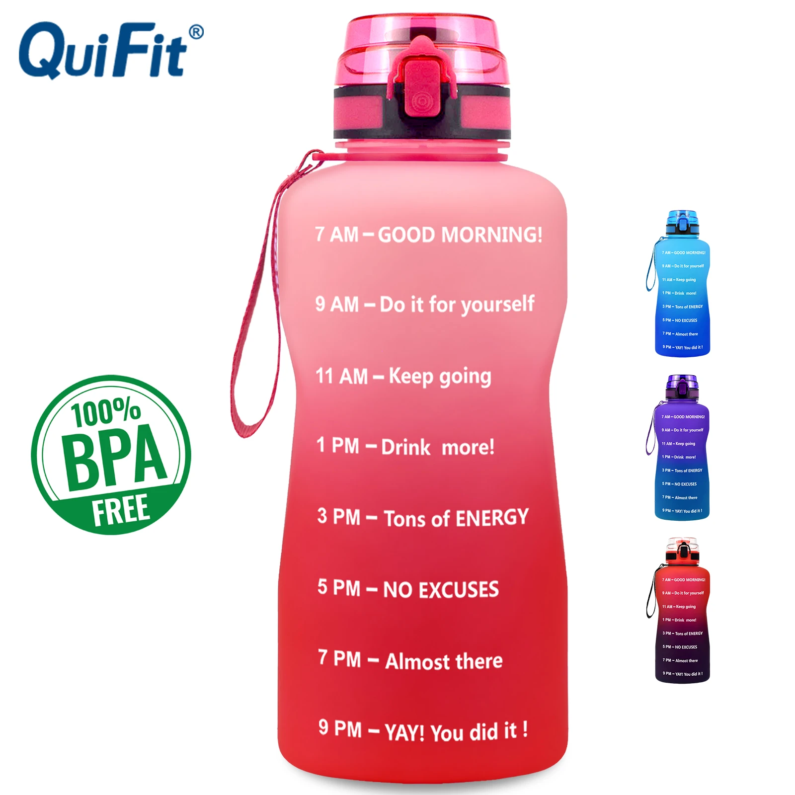 Quifit 2l 64oz 1.3l 43oz Half Gallon Tritan Water Bottle With Time