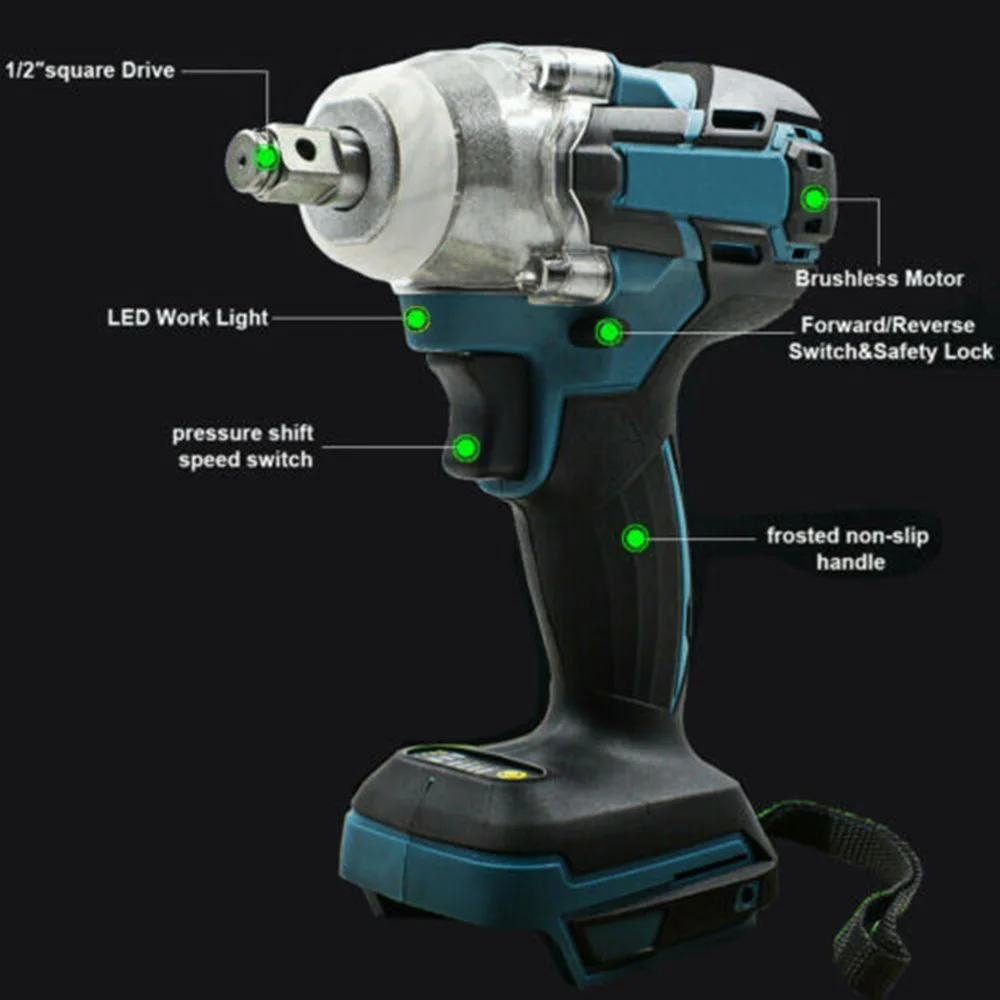 

1pc Electric Wrench Body+4pc Sockets 18V 1/2inch 520Nm Brushless Impact No Battery For Makita Battery