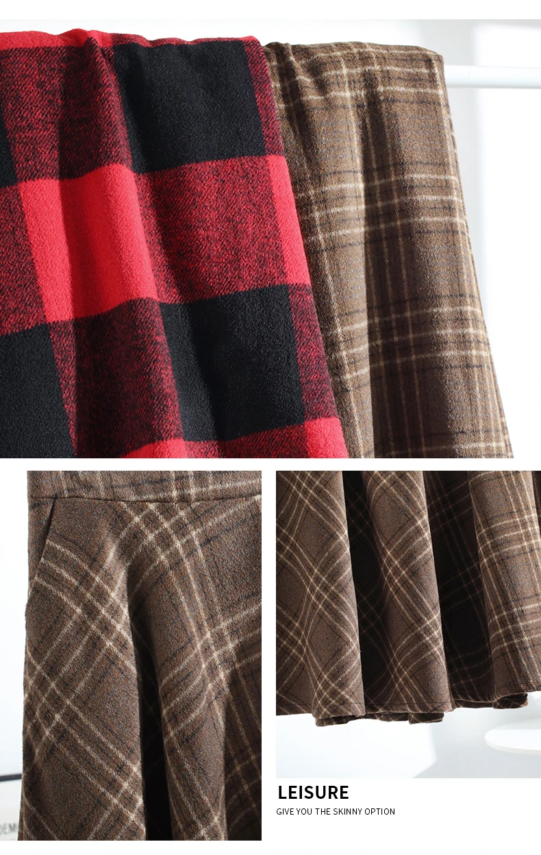 nike tennis skirt High Waist Woolen plaid Skirts Vintage Autumn Winter Warm Women's Midi Skirts Female Fashion Casual Long Streetwear 2022 maxi skirts for women