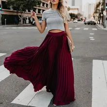 Популярные Женские однотонные плиссированные юбки с высокой талией, облегающие свободные богемные длинные юбки Pop 88