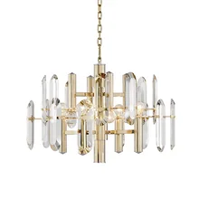 led e14 Postmodern Crystal Iron Gold Chandelier Lighting Lustre Suspension Luminaire Lampen For Foyer