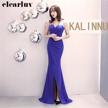 

Robe De Soiree Floor Length Plus Size Evening Dress DX340-4 Sling Backless Prom Gown 2020 Sleeveless Split Mermaid Formal Dress