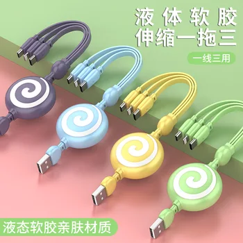 

Extendable Three-in-one Data Cable Color Cable Three-in-One Fast Charge Line for Xiaomi Samsung One plus Iphone Huawei USB Cabl