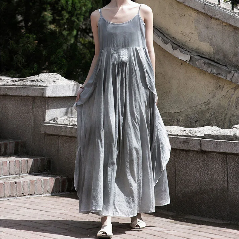 NINI WONDERLAND Women Spaghetti Strap Tie Dye Cotton Vintage Dress Irregular 2021 Summer Sleevelss Beach Slip Mori Girls | Женская