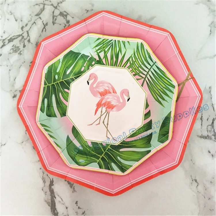 80pcs Island Oasis Flamingo Dessert Plates Small 7inch Large 9inch Paper Luau Tropical Hawaiian Party Supplies Tableware | Дом и сад