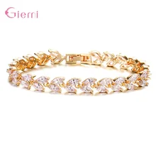 Luxury Elegant Cubic Zircon Leaf Connected Bracelet Bangle Fashion Women Gift Jewelry Rhinestone Link Chain Bracelets
