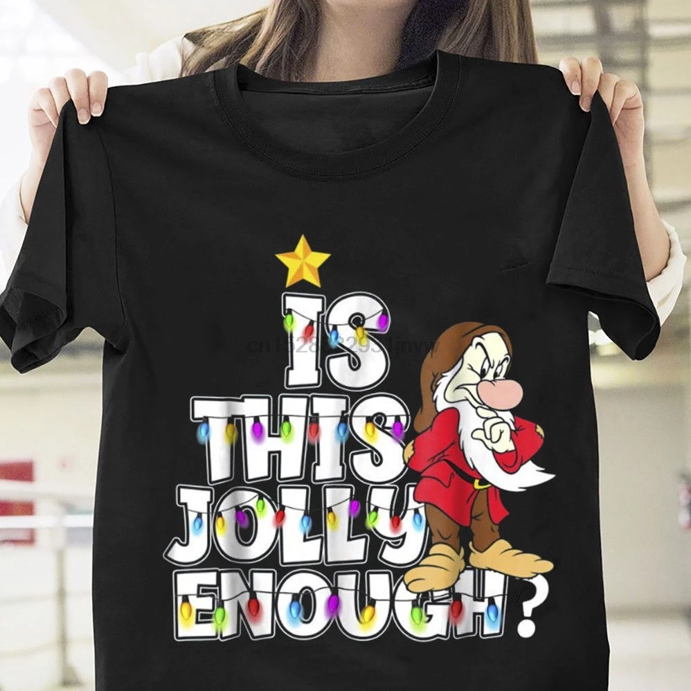 Футболка с надписью Is This Jolly Enough Grumpy Dwarf Christmas черная Хлопковая мужская мультяшная