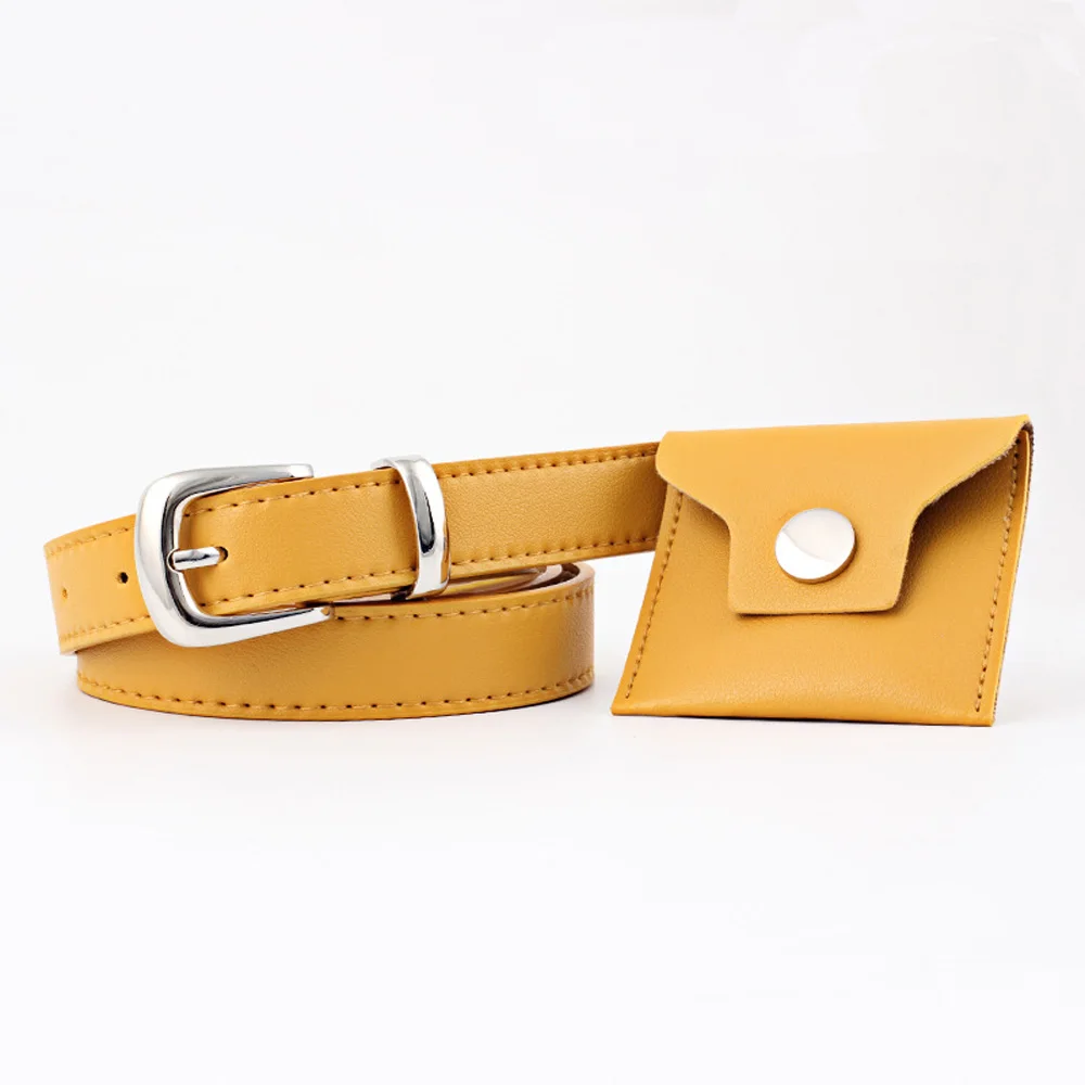 Silver Buckle-Yellow Женские поясные ремни из искусственной кожи Регулируемый ремень с мини-сумкой пояс - Цвет: Silver Buckle-Yellow