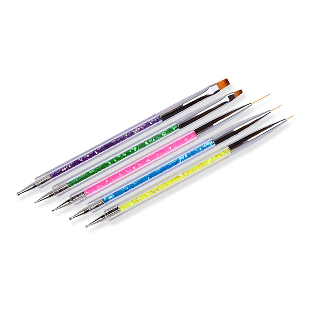 5Pcs/Set Nail Art Double Ended Dotting Brush Shiny Sequins Painting Drawing Tool