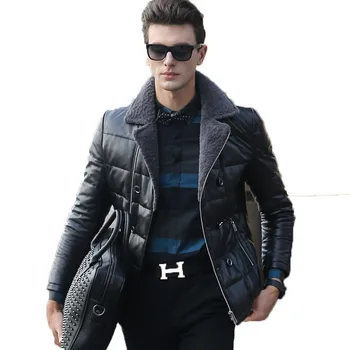 

Genuine Leather Sheepskin Down Jackets Winter Jacket Men Real Lamb Fur Collar Coat Warm Outwear Veste Homme YR0012 Y1523