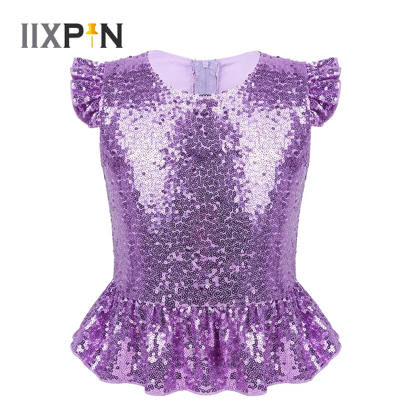 

Sparkly Sequins Kids jazz costume Dance Girls Mermaid Costume Back Zipper Peplum Top for Halloween Carnival Birthday Theme Party