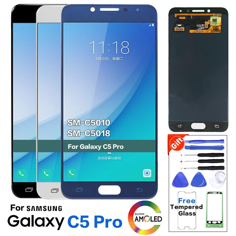 AMOLED для samsung C5 Pro SM-C5018 SM-C5010 ЖК-дисплей с кодирующий преобразователь сенсорного экрана в сборе+ закаленное стекло+ Инструменты