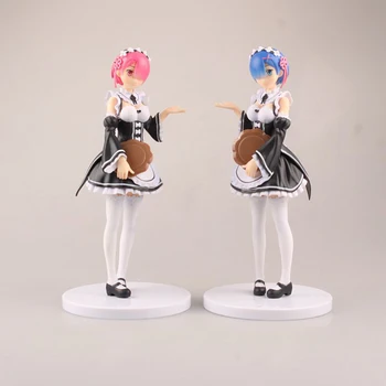 

22cm Japanese Anime Life in Different World from Zero Rem Ram Maid Dress PVC Action Figure Toys Collection Model Doll lelakaya