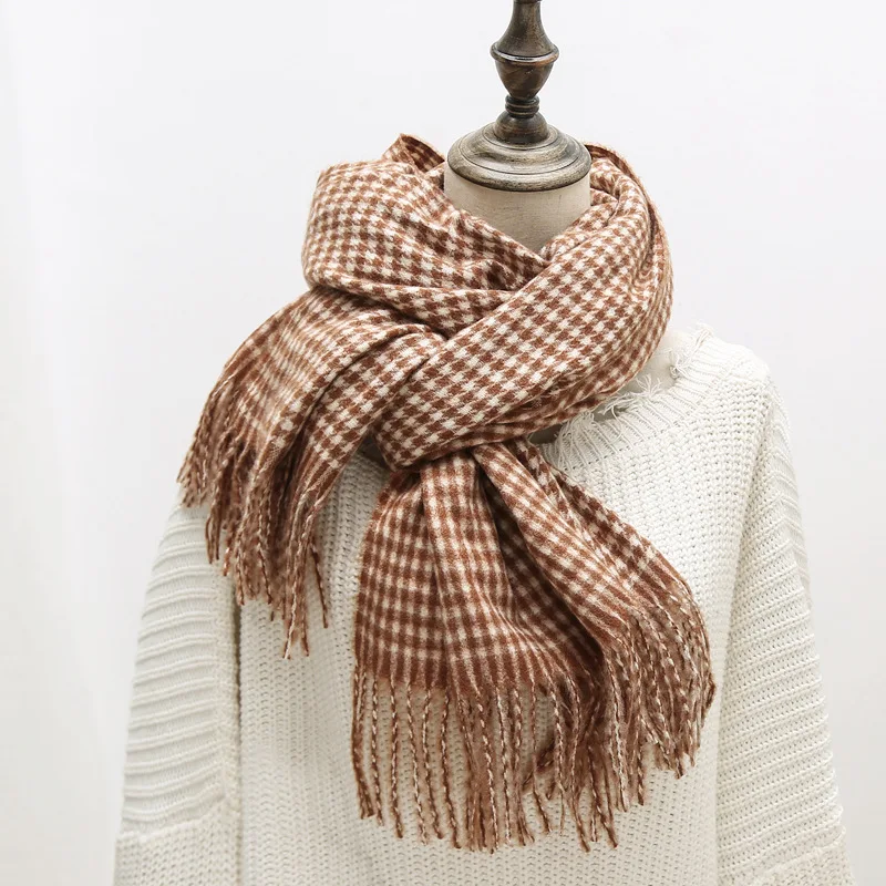 New small thousand birds faux cashmere shawl soft texture flow su sizzle plaid scarf neck - Цвет: Черный