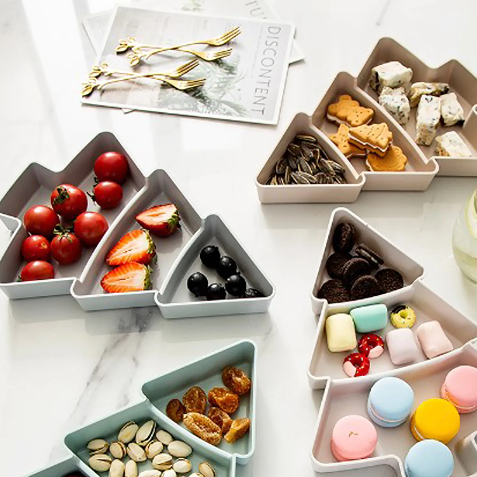 

Christmas Tree Shape Fruit Dish Storage Box Candy Snack Nut Seed Dried Dishes Bowl Breakfast Tray Kitchen Sushi Dessert Plate
